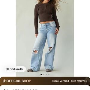 Pacsun Light Blue Ripped Wide-Leg Jeans